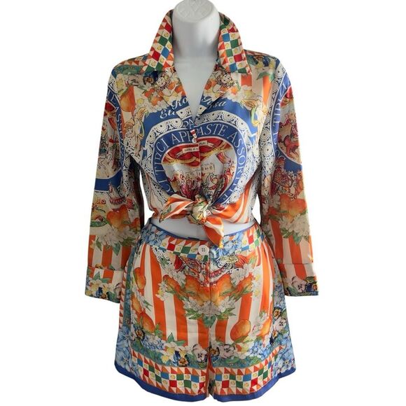 Multicolor Printed Two-Piece Shirt and Shorts Set Size S - Picture 4 of 6